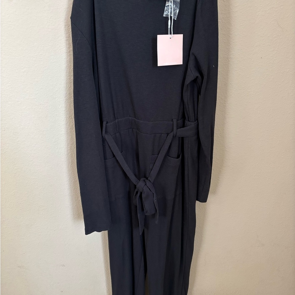 Black Long Sleeve Jumpsuit with Belt